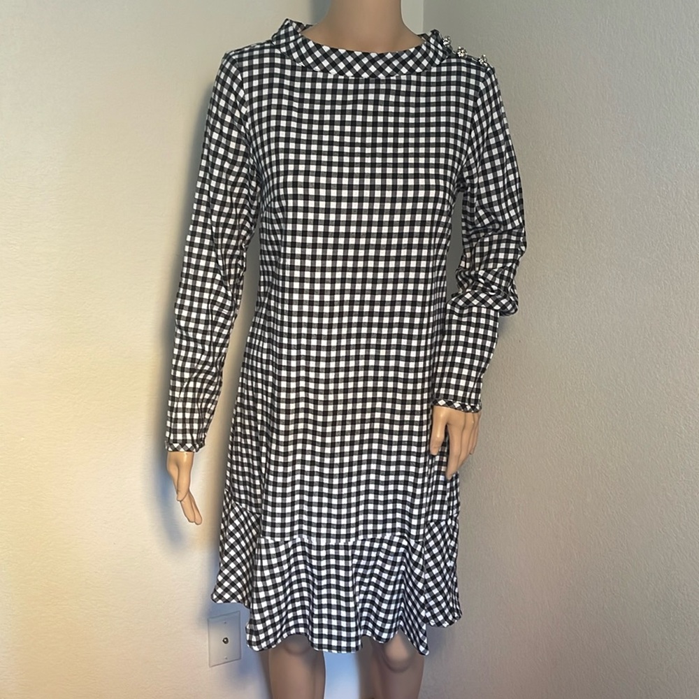 NWOT J. Crew Factory Long Sleeve Black and White Plaid Dress